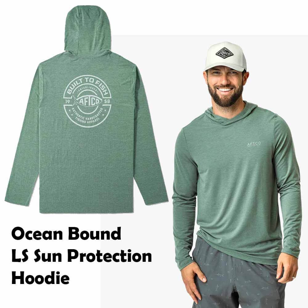 Aftco Duck Green Ocean Bound UPF40 Hooded LS Shirt