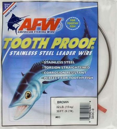 AFW S03C-0 #3 ToothProof Stainless Steel Single Strand Leader (32lb., .012in. dia., 30ft.) - Camo