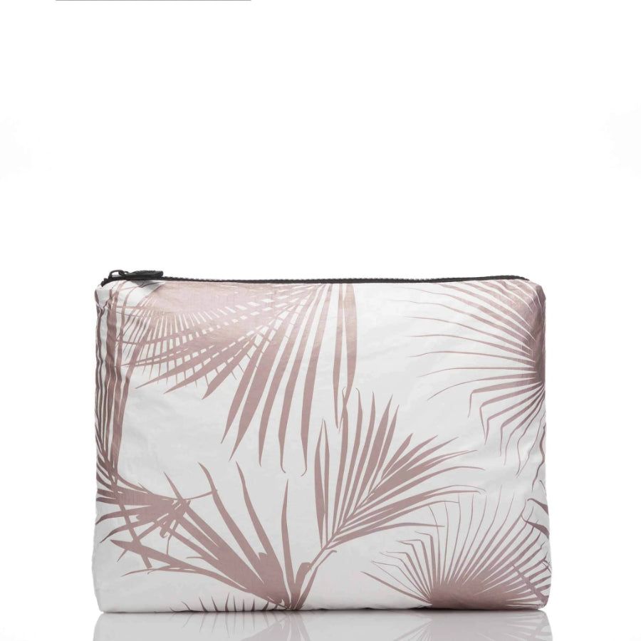 ALOHA DAY PALMS MID POUCH- ROSE GOLD
