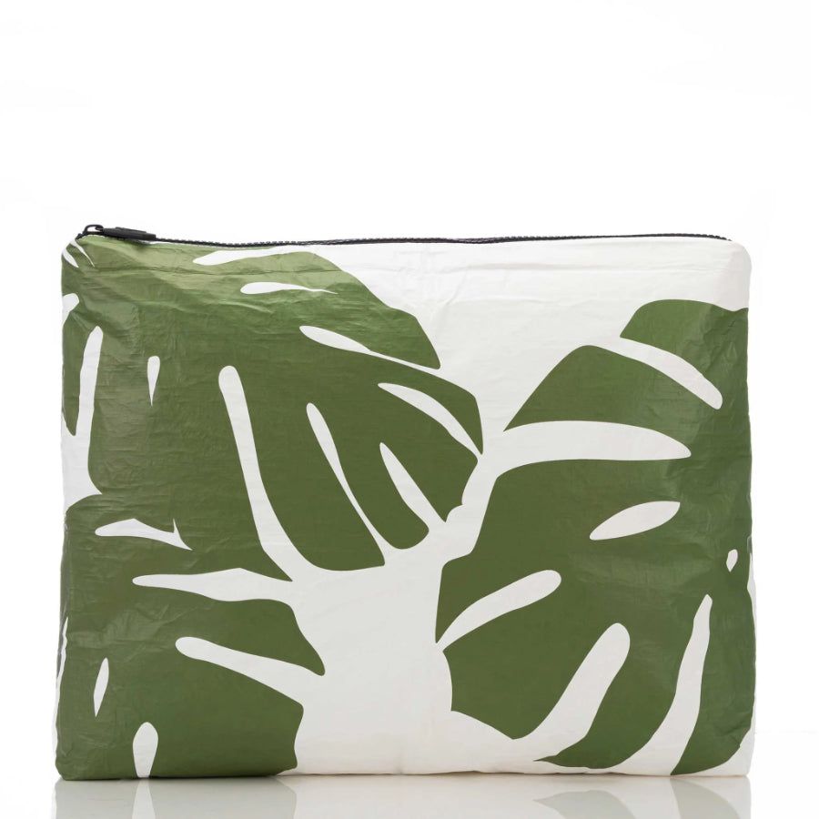 ALOHA MONSTERA MAX POUCH- SEAWEED
