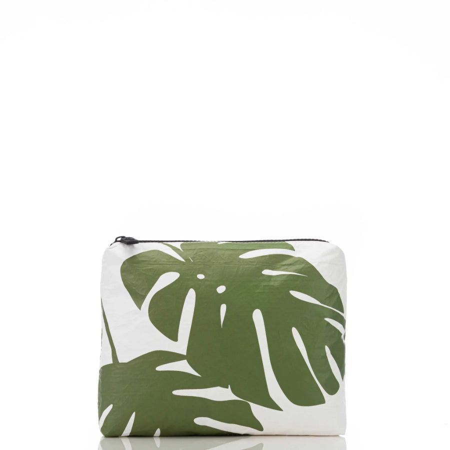 ALOHA MONSTERA SMALL POUCH- SEAWEED