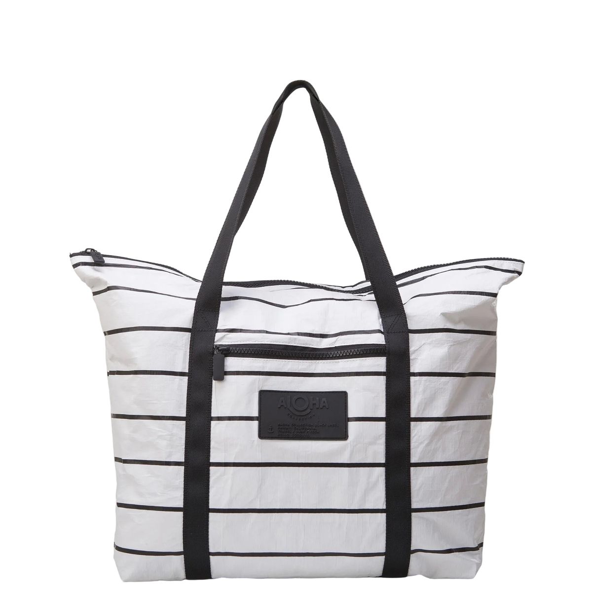 ALOHA PINSTRIPE DAY TRIPPER TOTE- WHITE/BLACK
