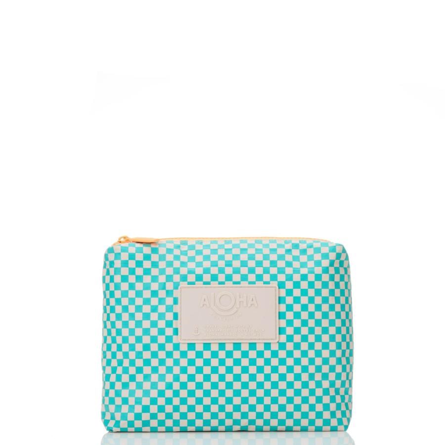 ALOHA TINY CHECK SMALL POUCH BLUE LAGOON ON SANDSTONE
