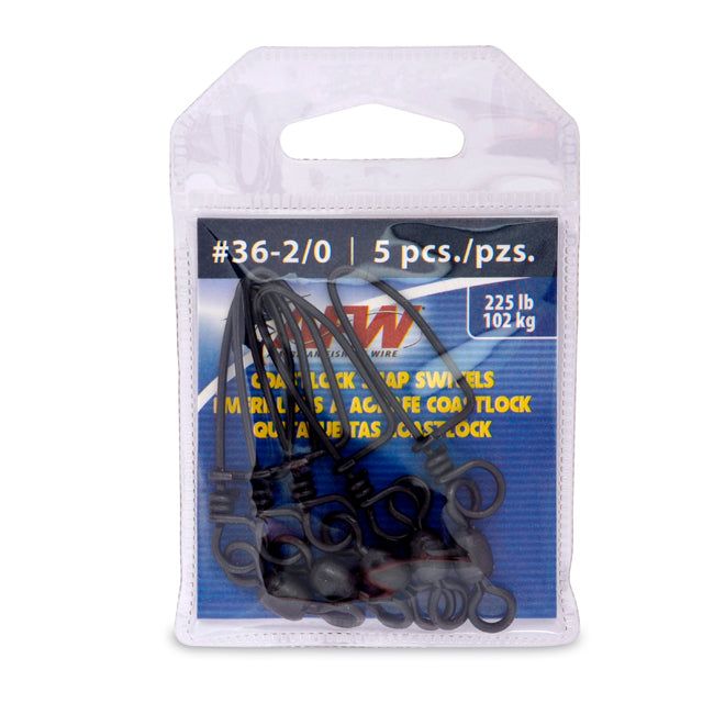 AFW FCLSS225B-A Brass Coastlock Snap Swivels - Black - 225lb., Size 2/0 (5 Pack)