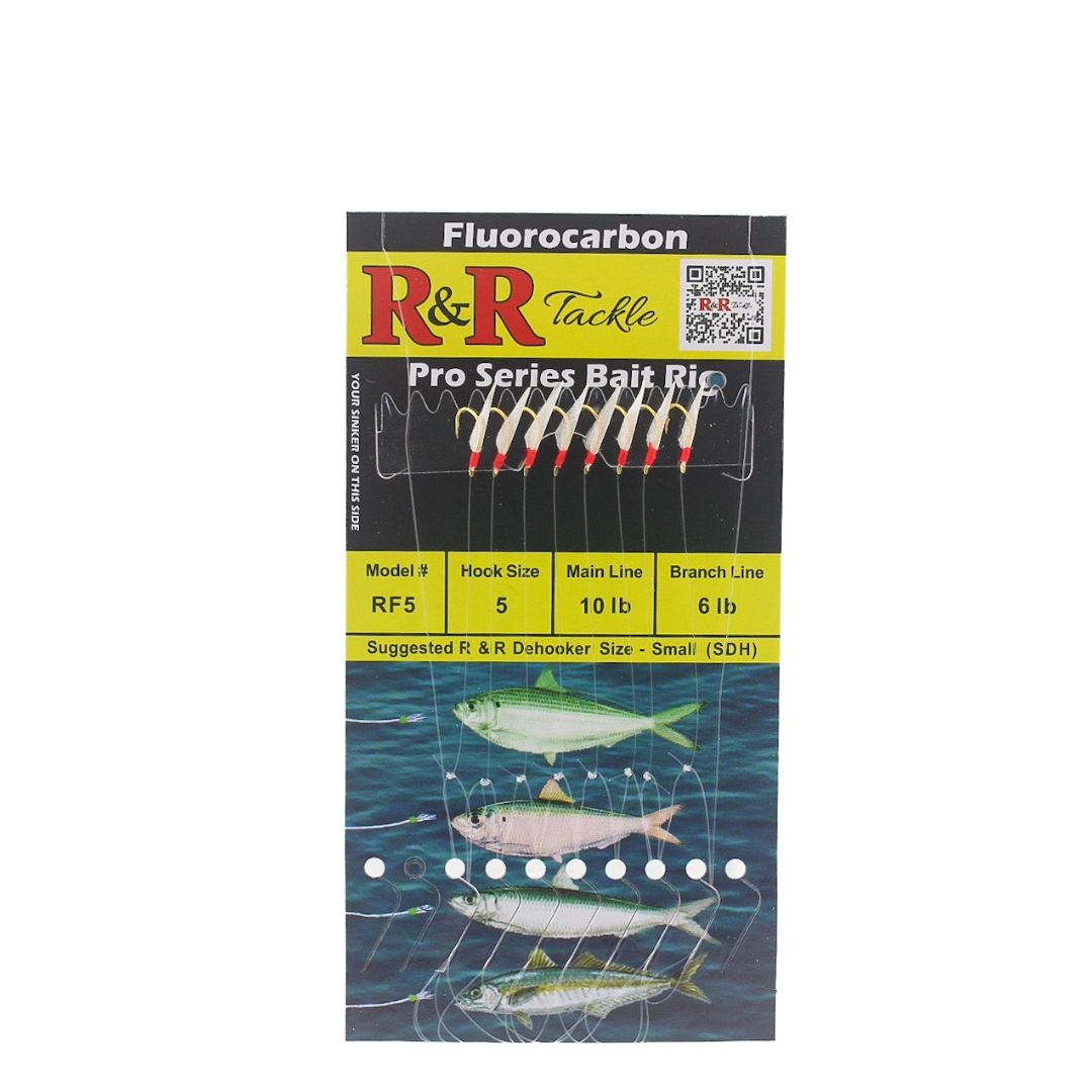R&R Tackle - RF Pro Series Fluorocarbon Bait Rigs - 8 hooks with fish skin & red heads - RF3