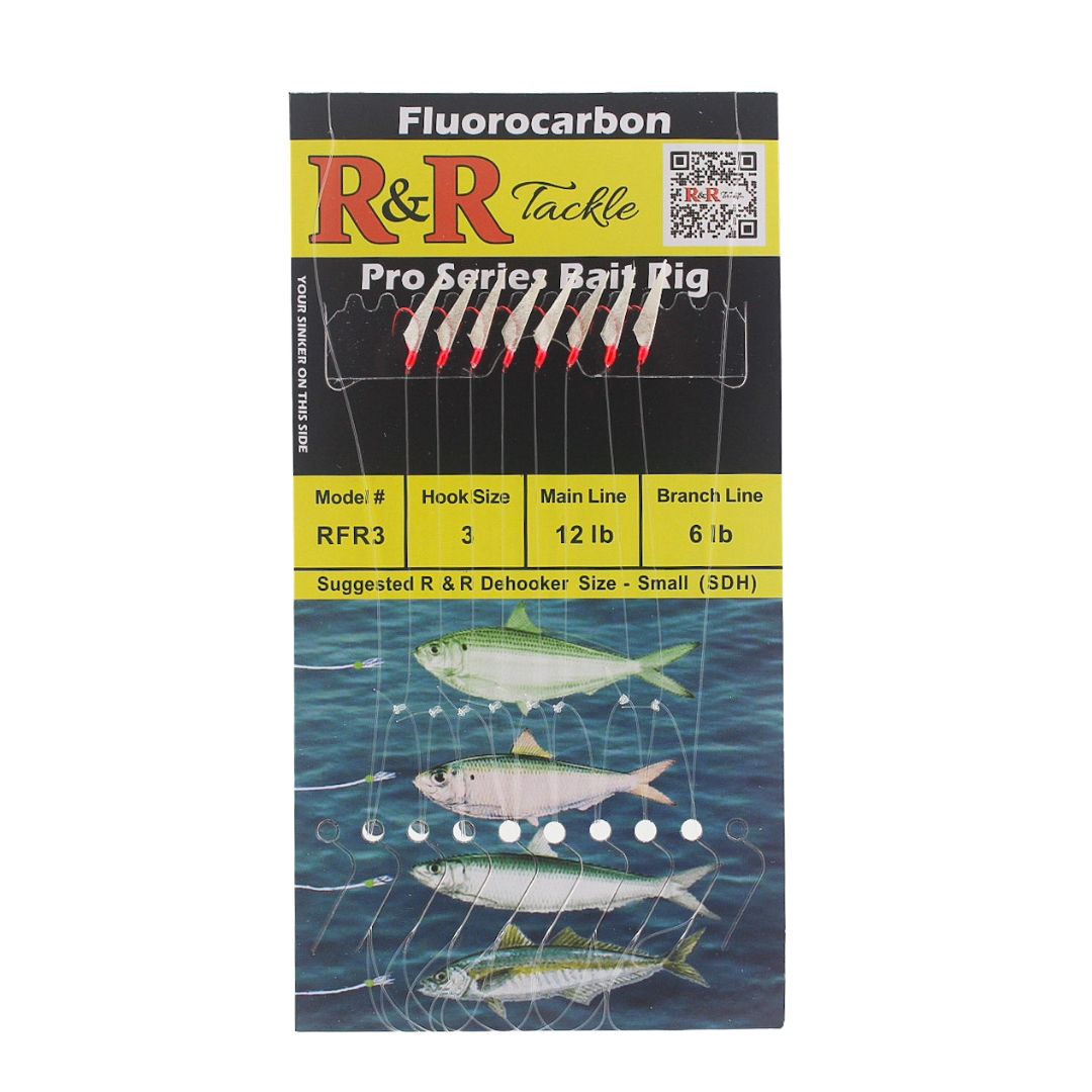R&R Tackle - RFR Pro Series Fluorocarbon Bait Rigs - 8 Red hooks with fish skin & red heads - RFR3