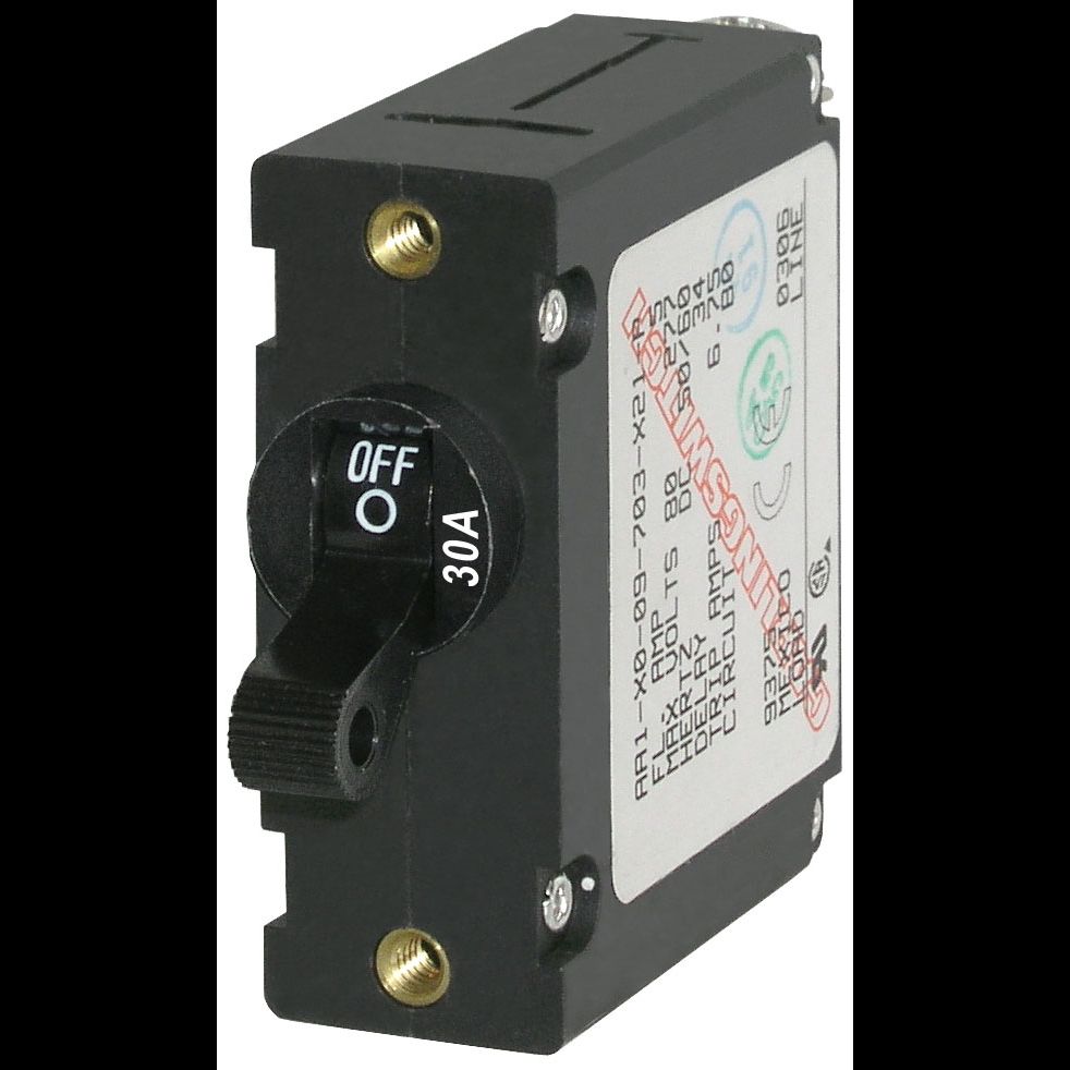 BLUE SEA SYSTEMS 7220 A-Series Black Toggle Circuit Breaker - Single Pole 30A