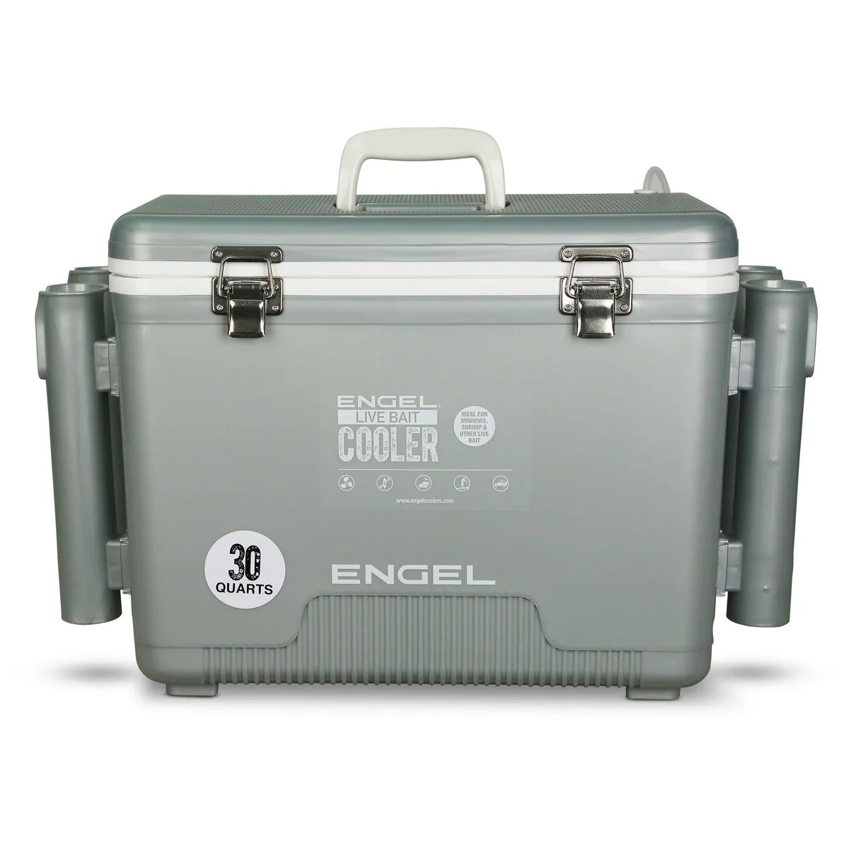 Engel 30Qt Live Bait Pro Cooler with AP4 XL Rechargeable Aerator, Rod Holders & Stainless Hardware