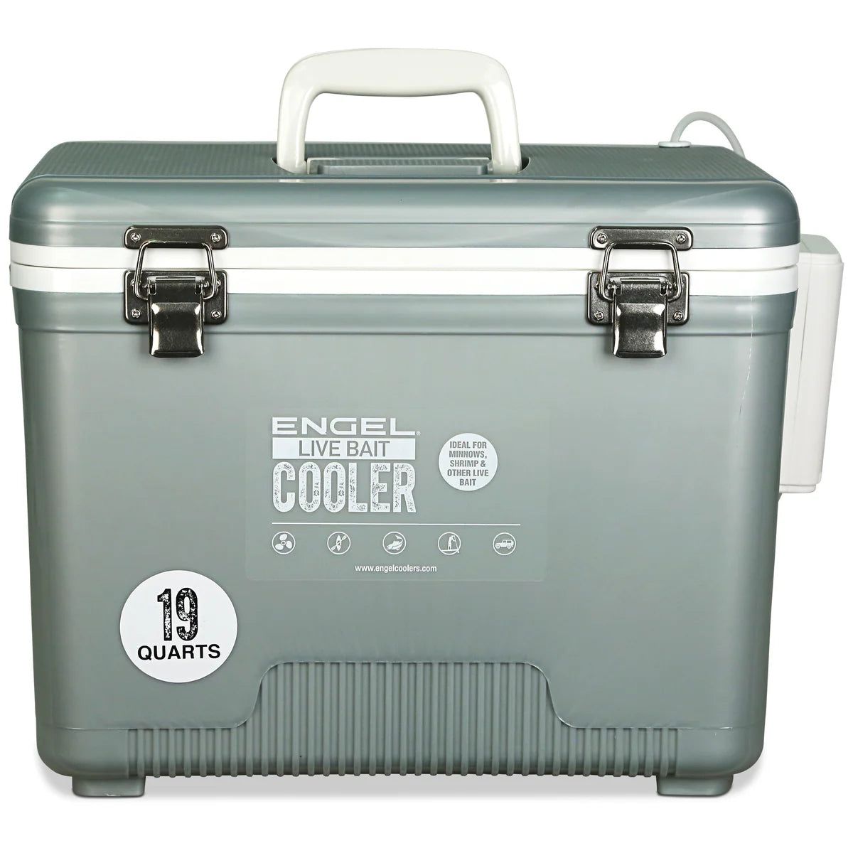 Engel Live Bait Cooler w/ Rechargeable Aerator & Net Silver