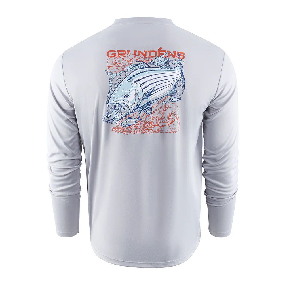 Grunden's Striped Bass Long Sleeve Technical Tee Shirt - Steel Grey
