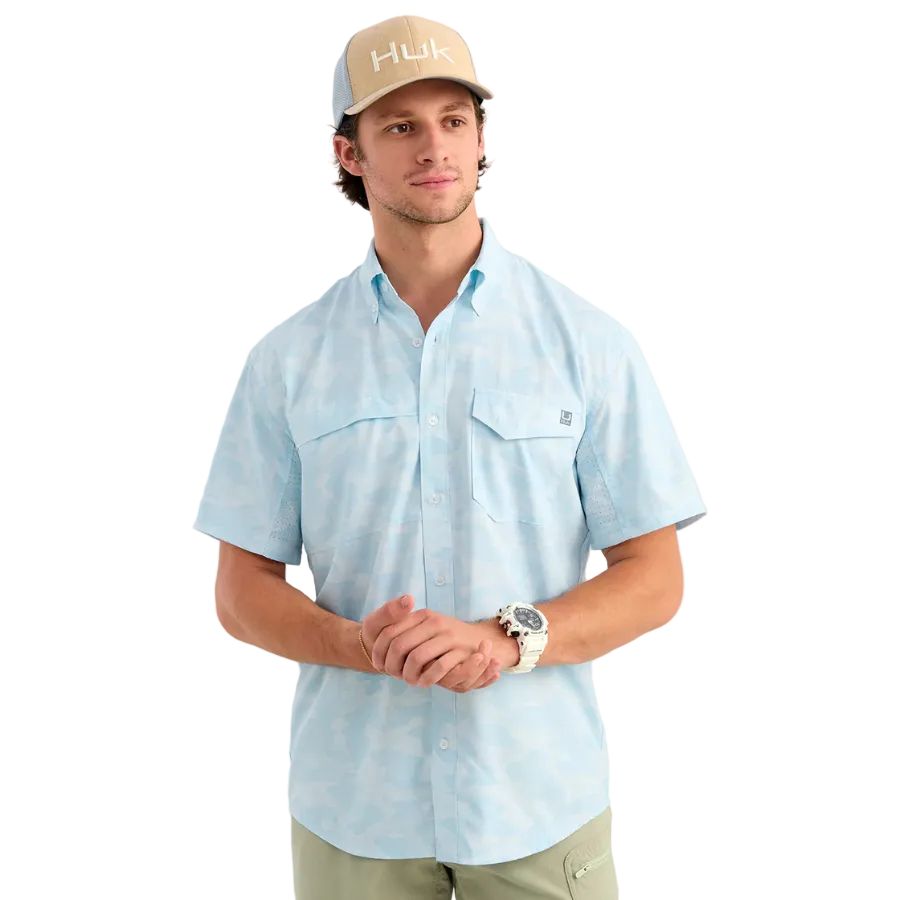 HUK TIDE POINT SHORT SLEEVE BUTTON-DOWN SHIRT CAMO