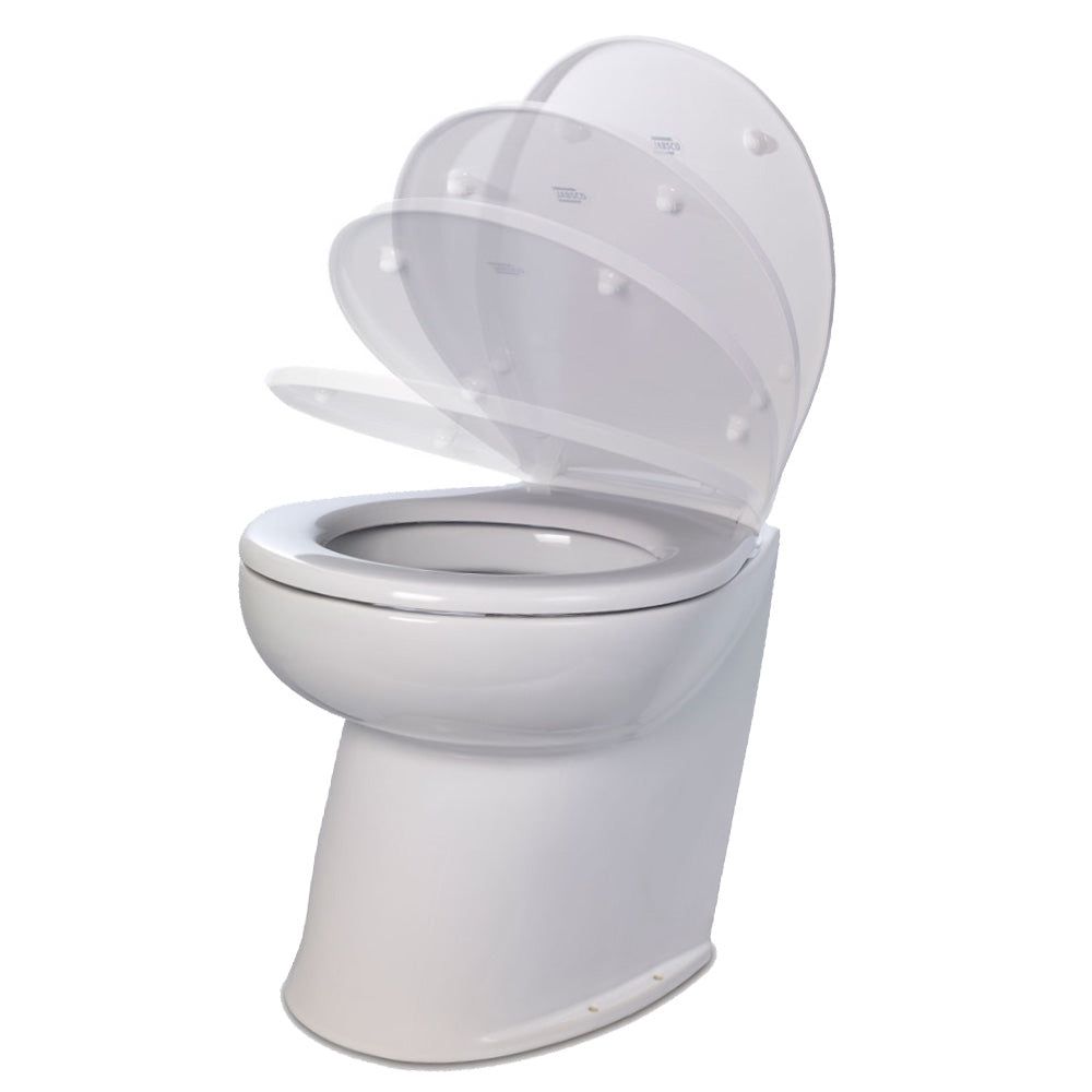 Jabsco Deluxe Flush 14" Angled Back 12V Raw Water Electric Marine Toilet w/Remote Rinse Pump Soft Close Lid