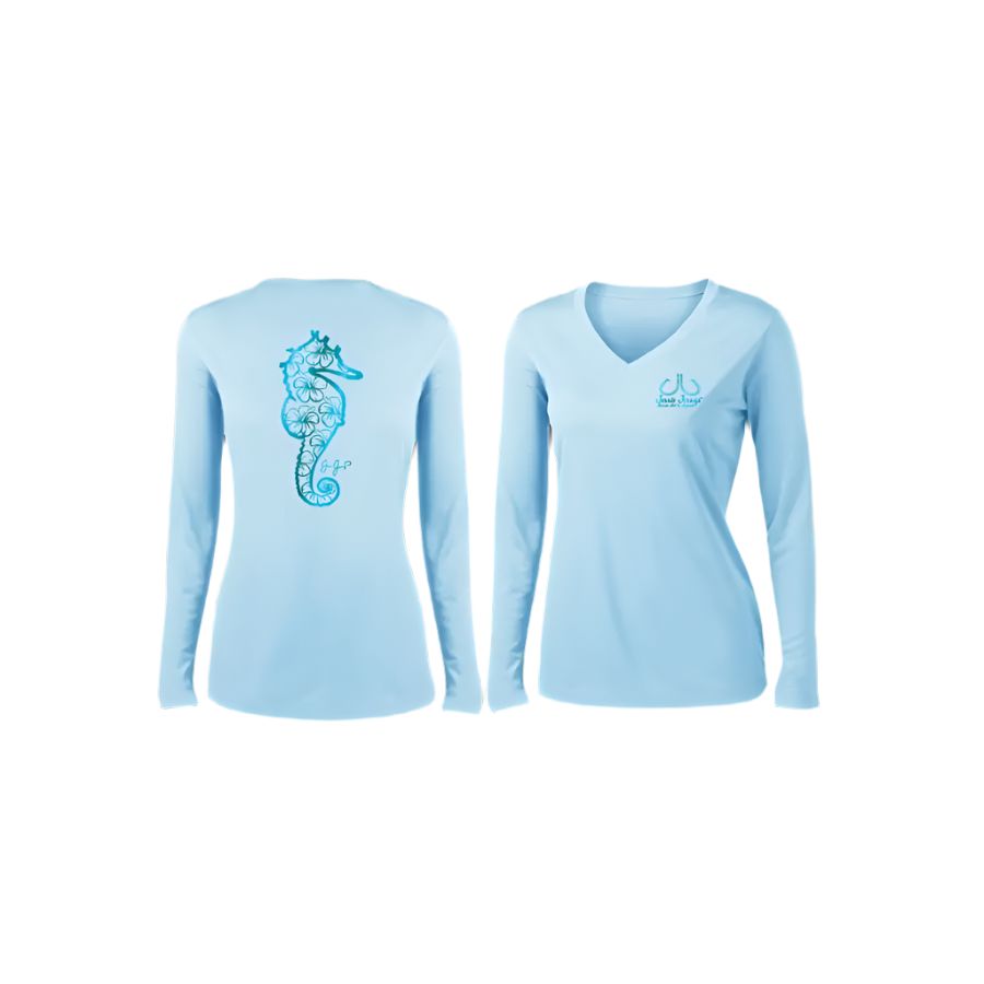 JESSIE JESSUP WOMEN'S METALLIC HIBISCUS SEAHORSE LONG SLEEVE PERFORMANCE SHIRT