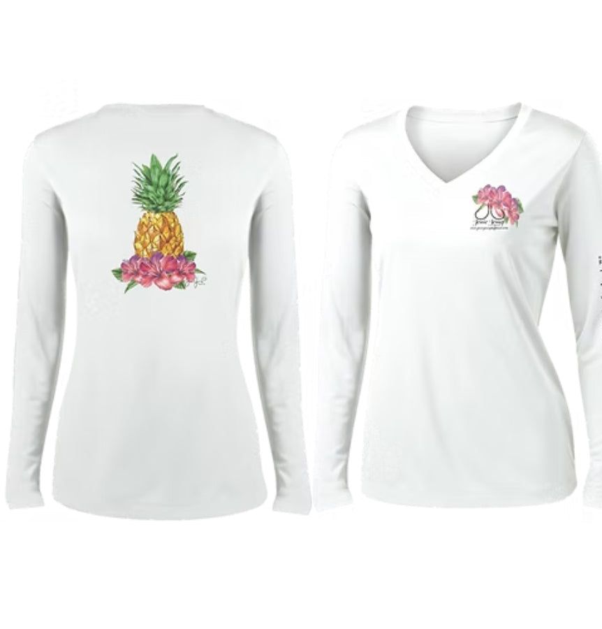 JESSIE JESSUP WOMEN'S TROPICAL PINEAPPLE LONG SLEEVE PERFORMANCE SHIRT