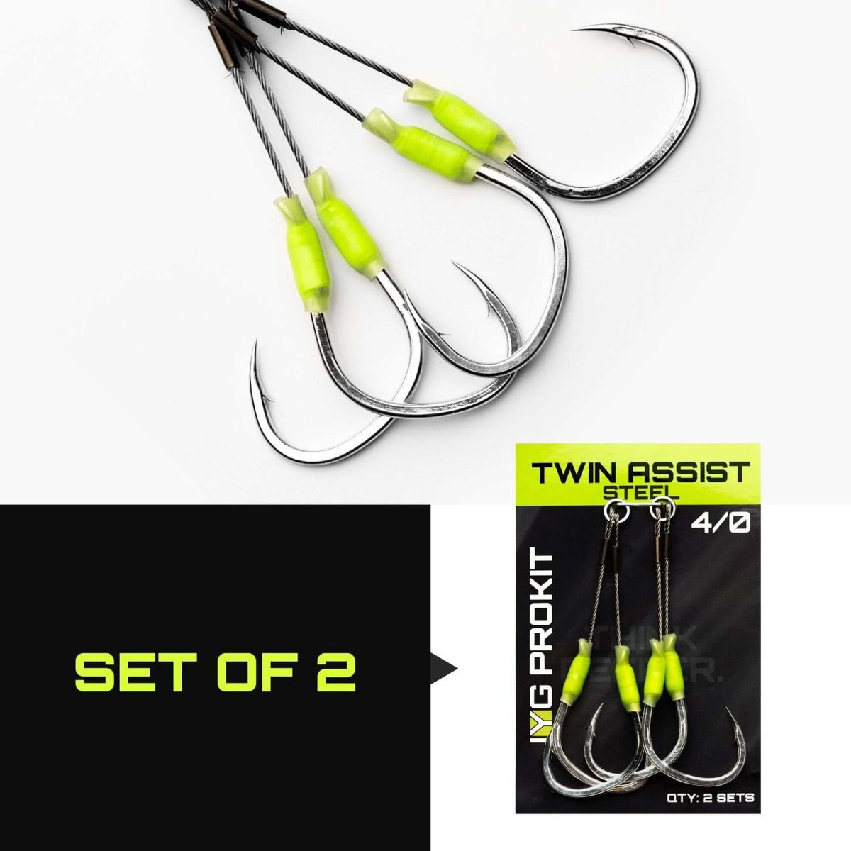 JYG Pro Fishing TW-ST-4 4/0 Twin Assist Steel Hooks (2 Pack)