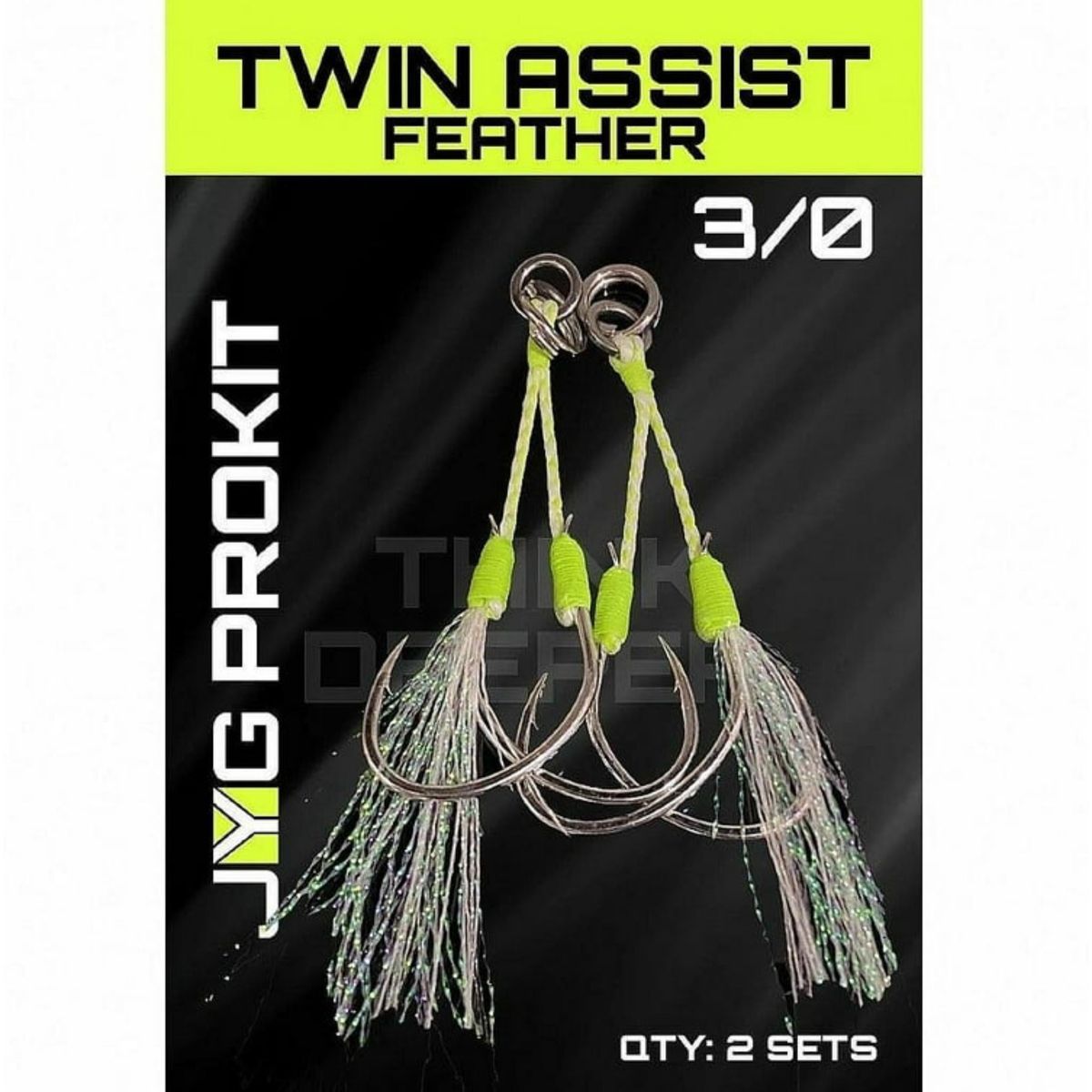 JYG Pro Fishing TW-FT-3 3/0 Twin Assist Feather Hooks - Green (2 Pack)