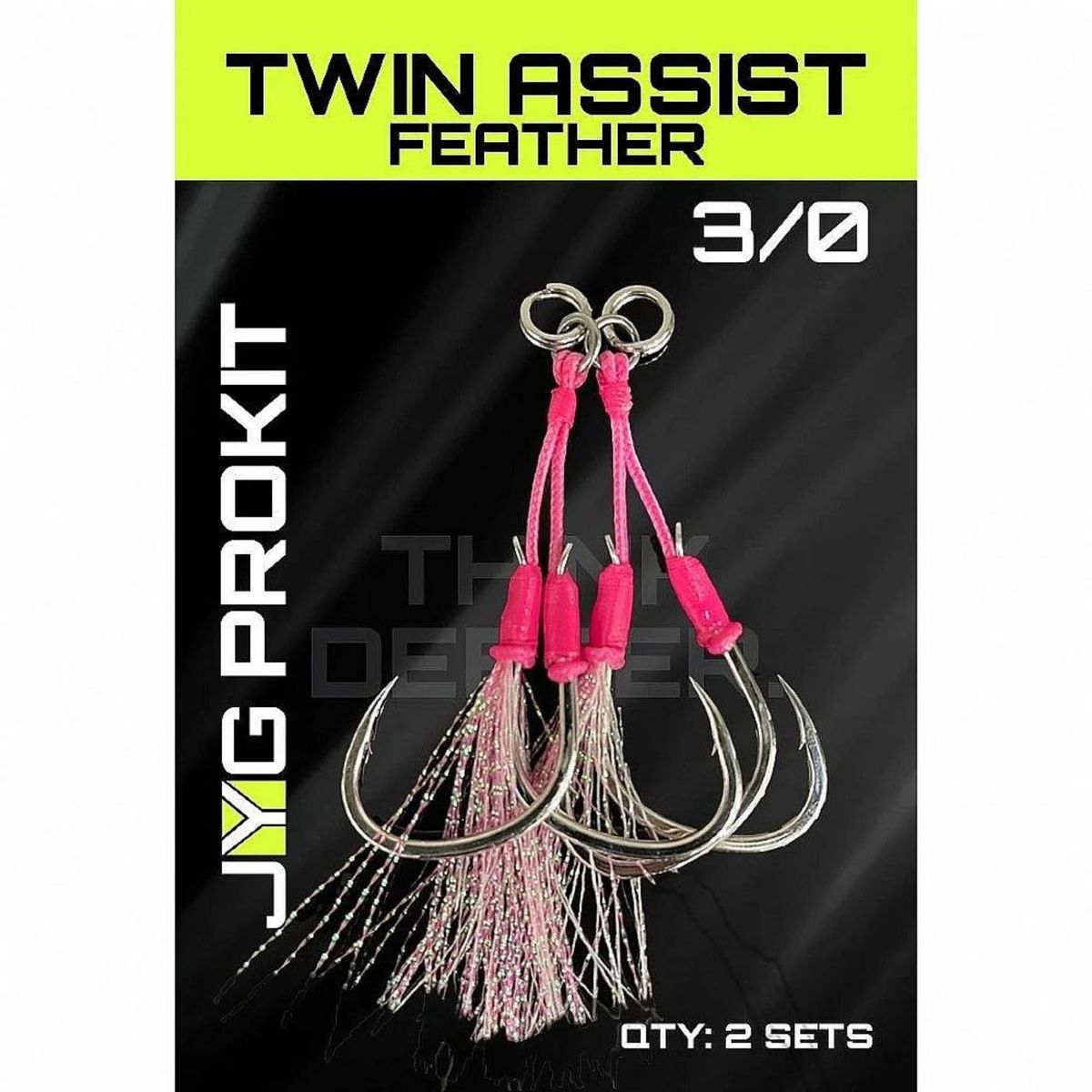 JYG Pro Fishing TW-FT-PK-5 5/0 Twin Assist Feather Hooks - Pink (2 Pack)