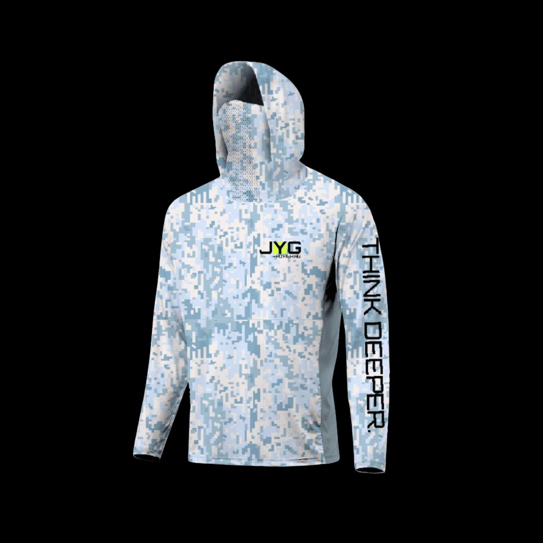 HOODED FISHING SHIRT WITH FACEMASK - BLUE DIGI CAMO