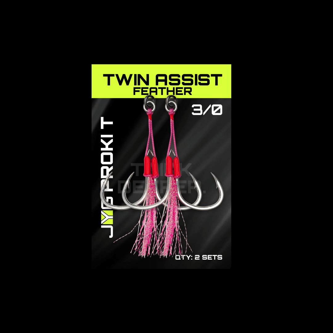 JYG Pro Fishing TW-FT-PK-3 3/0 Twin Assist Feather Hooks - Pink (2 Pack)