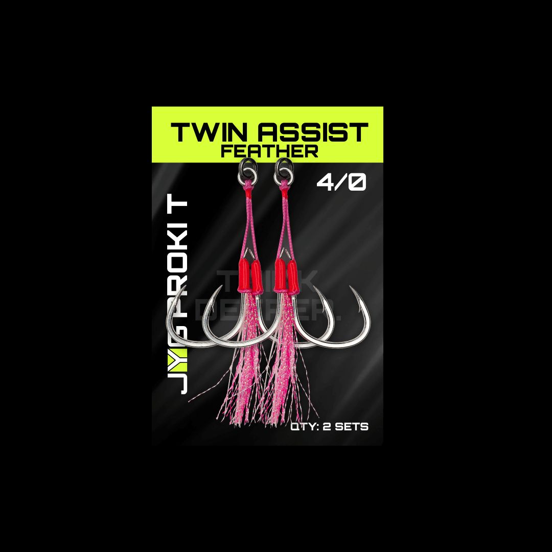 JYG Pro Fishing TW-FT-PK-4 4/0 Twin Assist Feather Hooks - Pink (2 Pack)