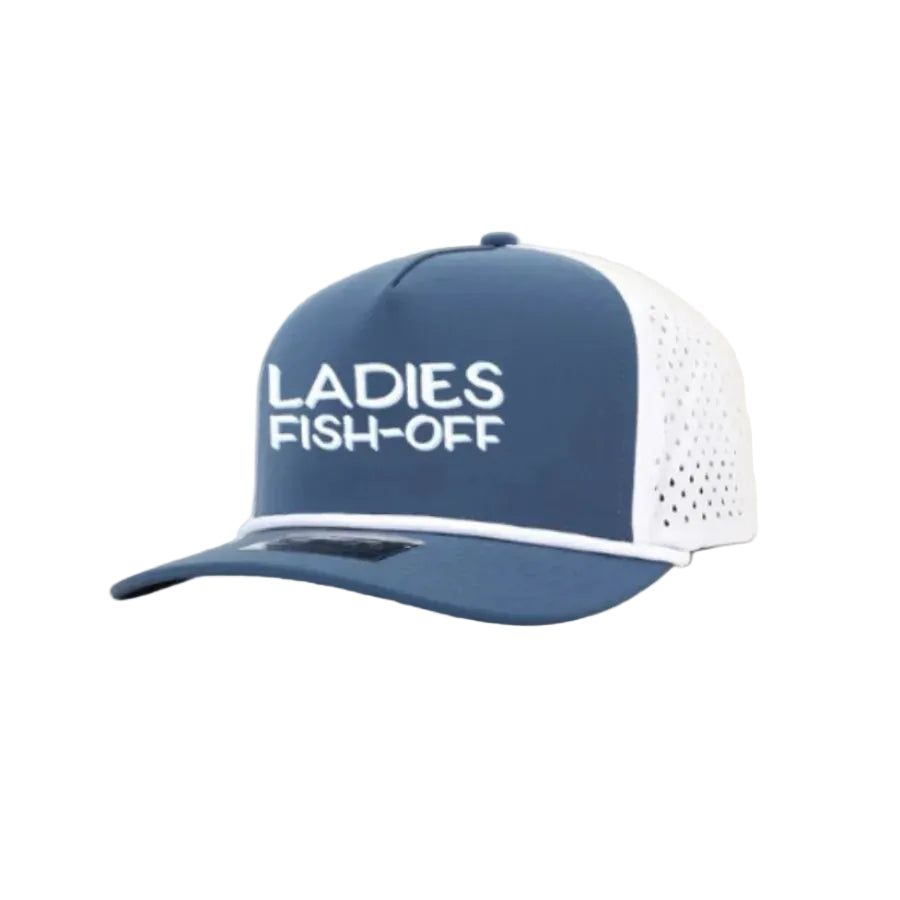 LADIES FISH-OFF BLUE/WHITE WITH WHITE NAME ROPE HAT