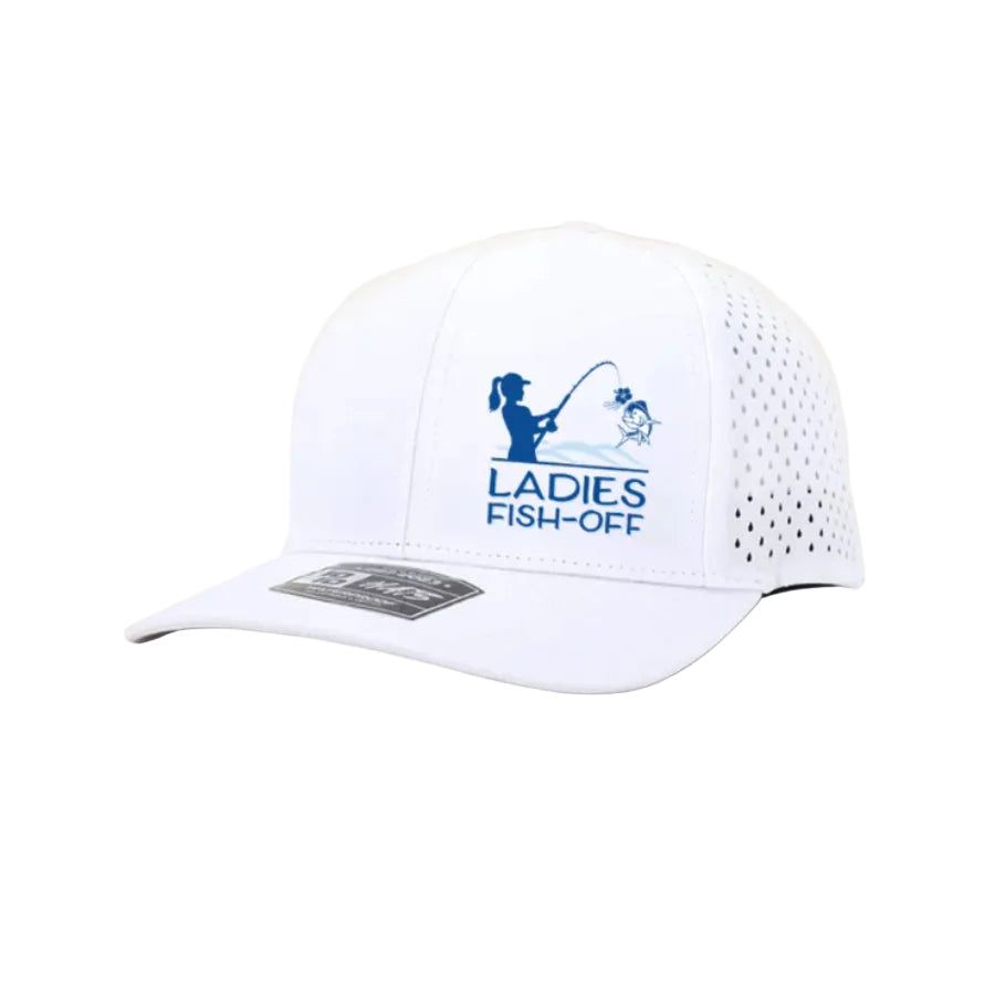 LADIES FISH-OFF WHITE WITH SMALL BLUE LOGO HAT