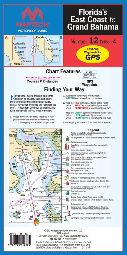 MAPTECH Florida's East Coast to Grand Bahama, 4th Edition - Waterproof Chart