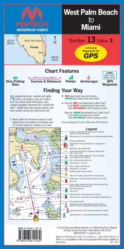 MAPTECH Florida: West Palm Beach to Miami Waterproof Chart
