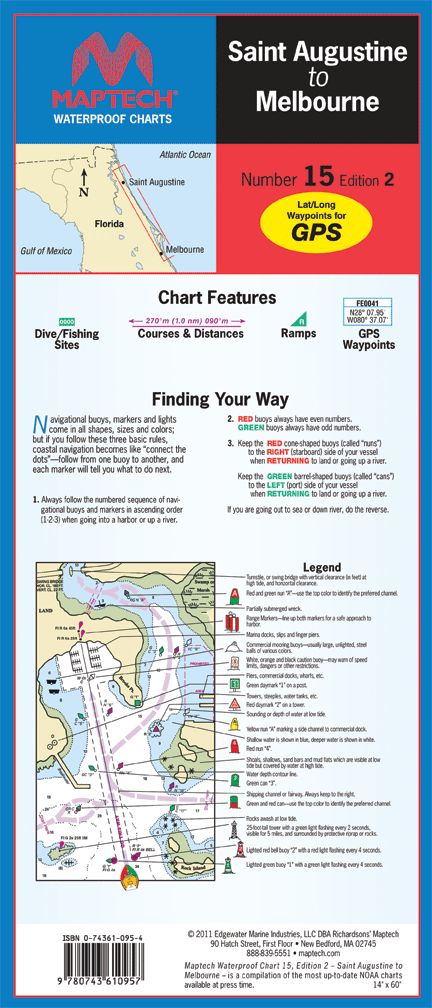 MAPTECH St. Augustine to Melbourne Waterproof Chart, 2nd Ed.