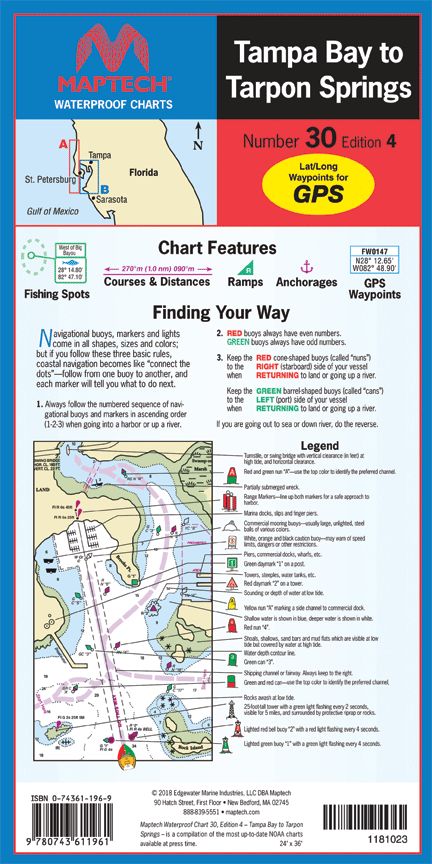 MAPTECH Tampa Bay to Tarpon Springs Waterproof Chart, 4th Ed.