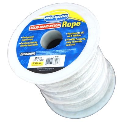 Marpac Braided Nylon All Purpose Rope - 3/16 Inch x 500 Feet - White - 154 Pounds