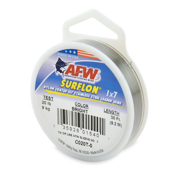 AFW C020T-0 Surflon Nylon Coated 1x7 Stainless Steel Leader (20lb., .024 in. dia., 30 ft.) - Bright