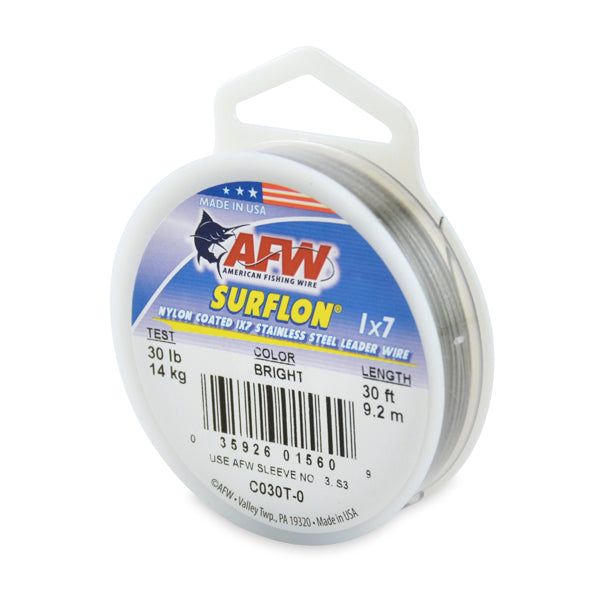 AFW C030T-0 Surflon Nylon Coated 1x7 Stainless Steel Leader (30lb., .024 in. dia., 30 ft.) - Bright