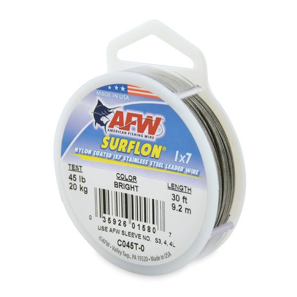 AFW C045T-0 Surflon Nylon Coated 1x7 Stainless Steel Leader (45lb., .028 in. dia., 30 ft.) - Bright