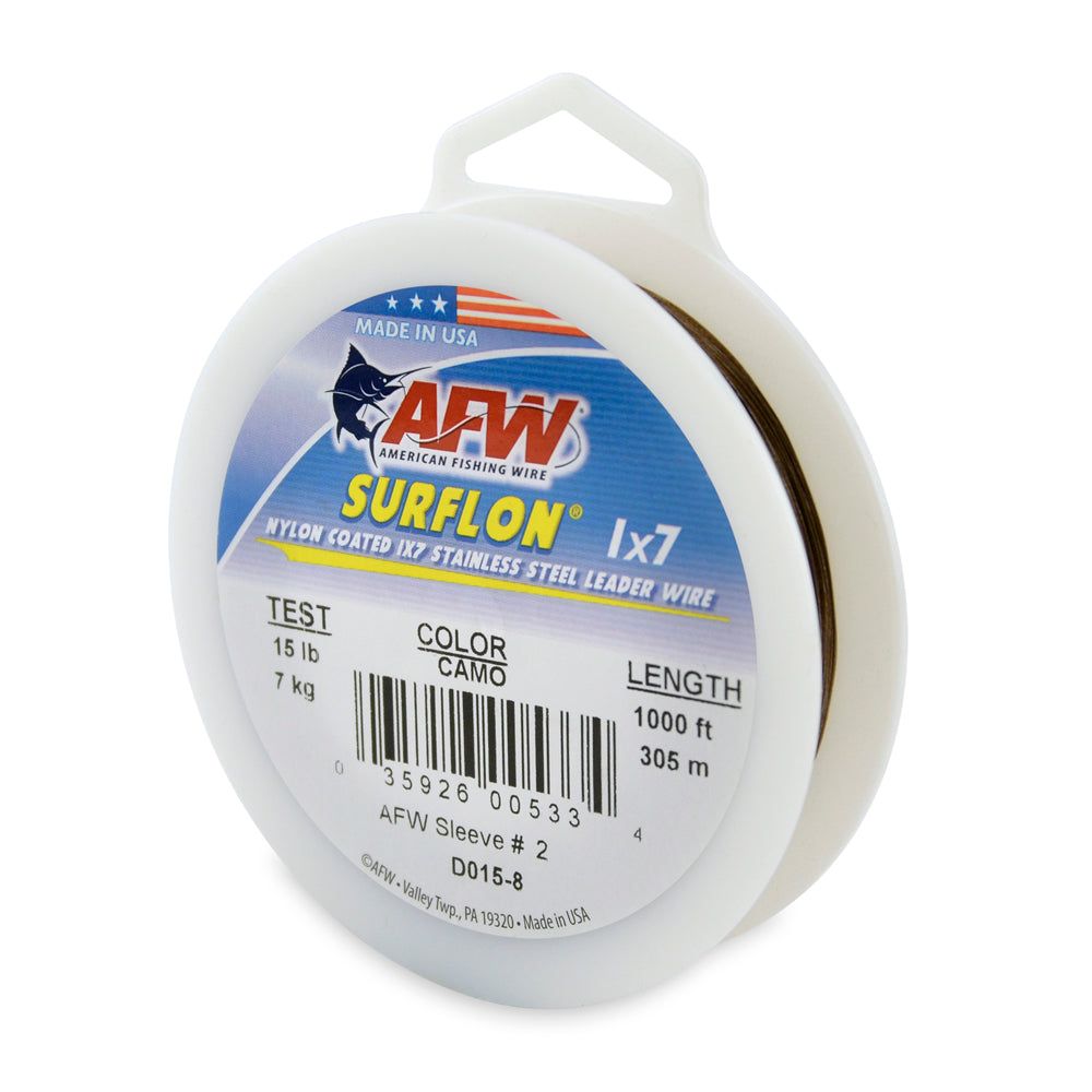 AFW American Fishing Wire Surflon Nylon Coated 1 x 7 Stainless Steel Leader Wire, Camo 30'.