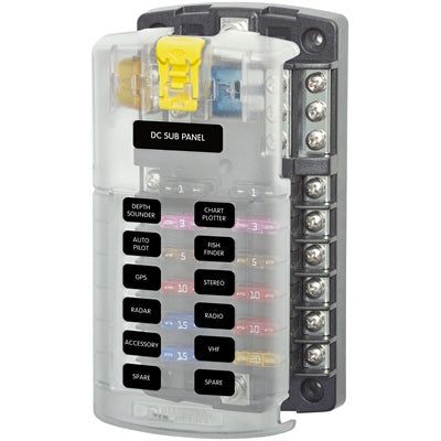 Blue Sea Systems 5026 ST Blade Fuse Block (12 Circuits with Negative Bus and Cover)