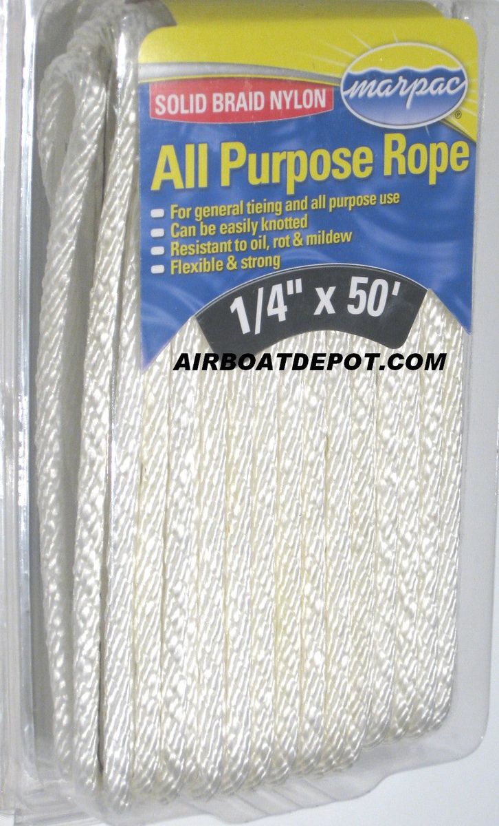 Marpac Solid Braid Nylon All Purpose Rope - 1/4 Inch x 50 Feet - White