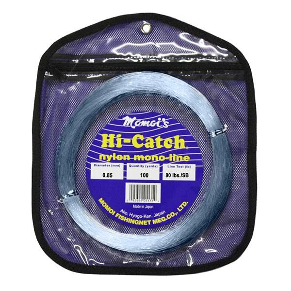 Momoi Hi-Catch Monofilament Leader 80 Pounds 100 Yards - Smoke Blue