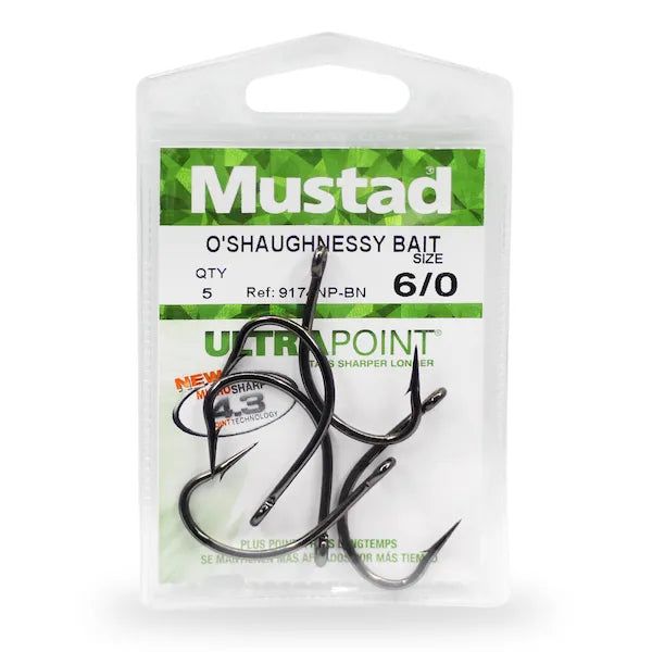 Mustad 9174NP-BN-1/0-25U O'Shaughnessy Ultra Point 3X Short Hooks - Black Nickel (25 Pack), Size 1/0