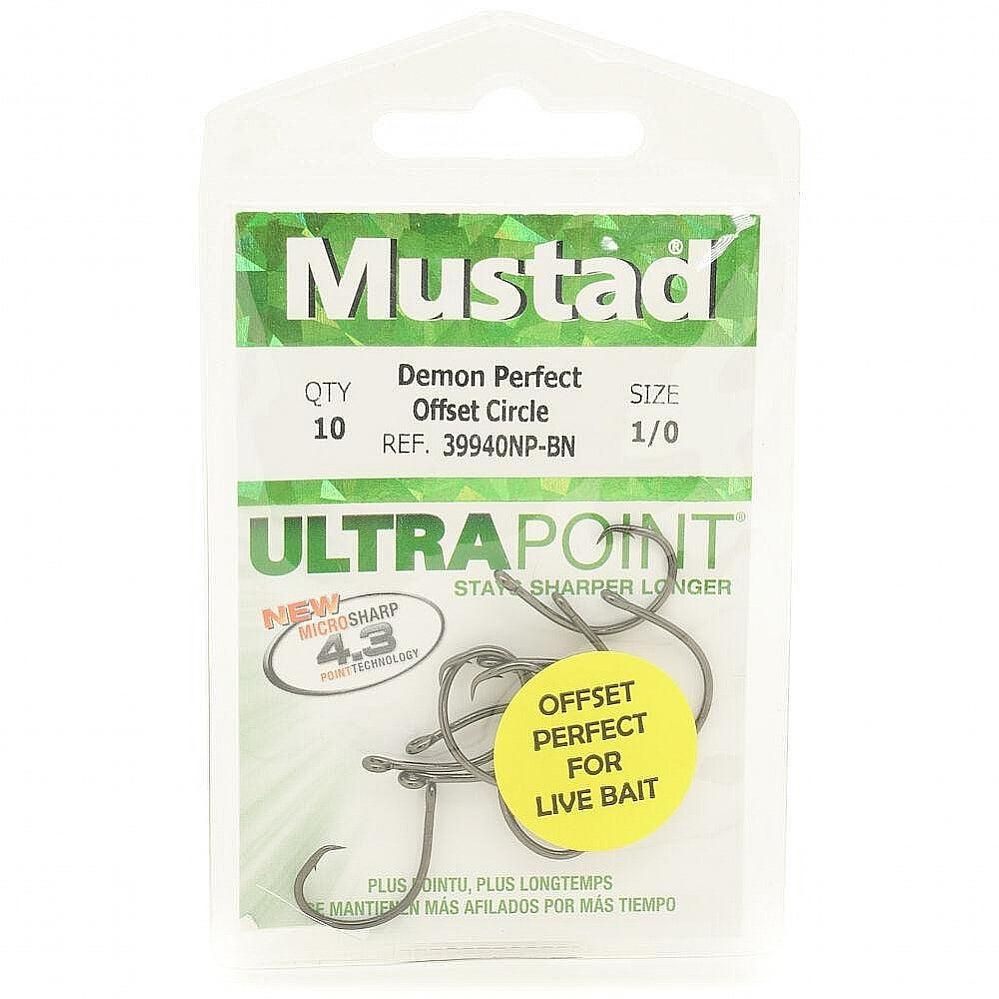 Mustad 39940NP-BN-4/0-25U Demon Perfect Offset Ultra Point 1x Strong Circle Hooks - Black Nickel (25 Pack), Size 4/0