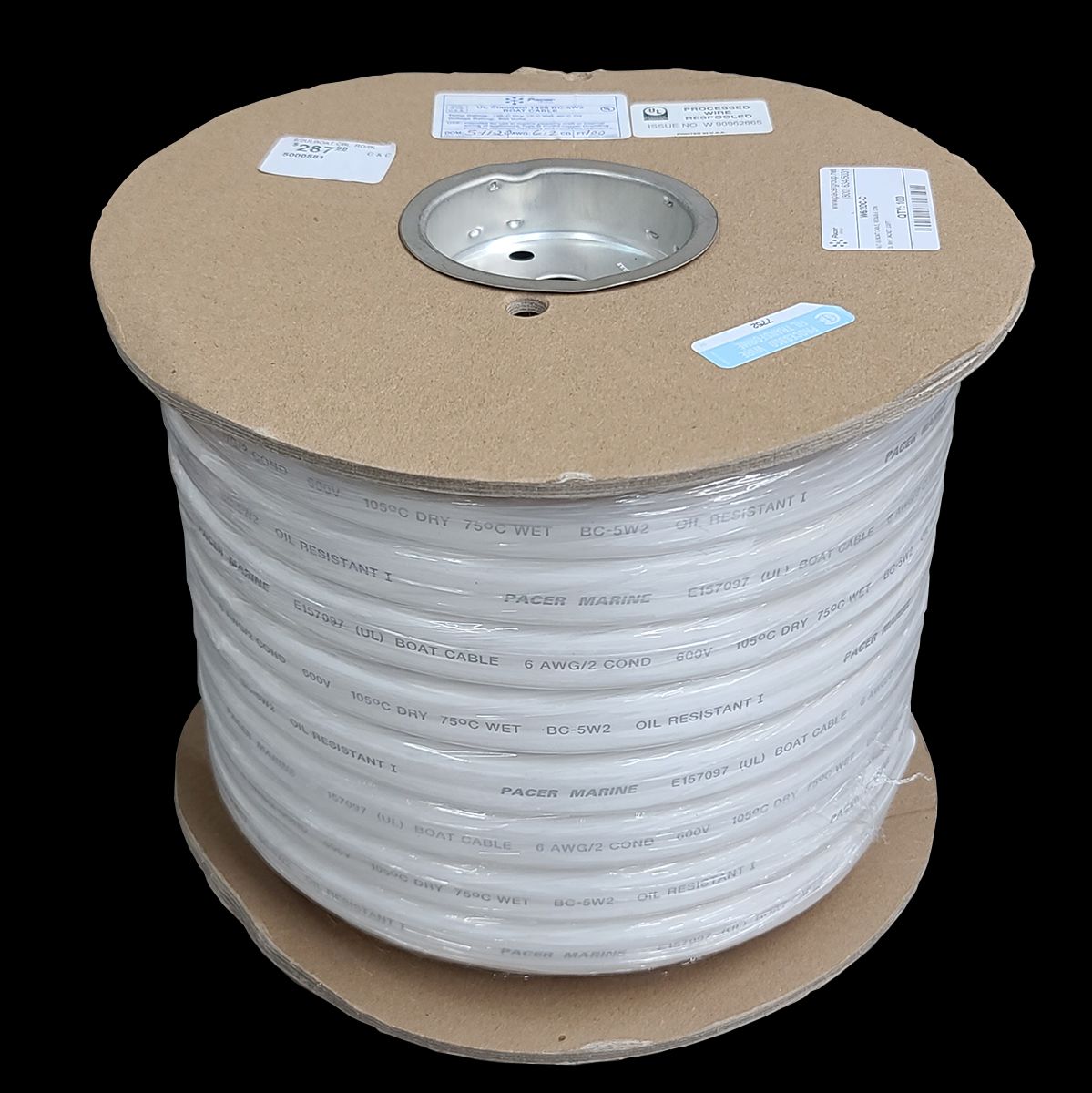 PACER MARINE Boat Cable 6 AWG/2 COND 600v BC-5W2 100ft Spool