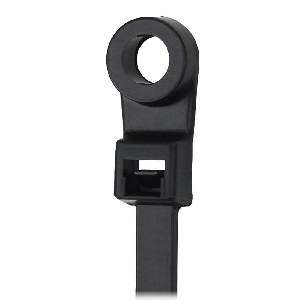 Pacer 8" Cable Tie with Mounting Ring - Black - 50lb Tensile Strength - 2" Bundle Diameter - 100 Piece Bag