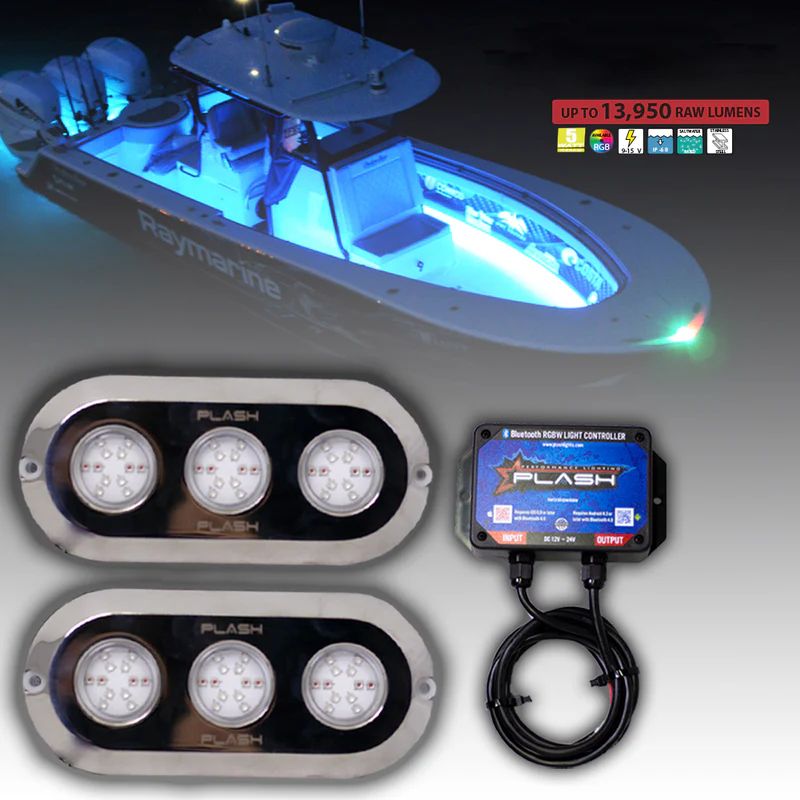 PLASH LIGHTING Grande 180W Underwater Transom Light - RGB (Pair Lights +Controller)
