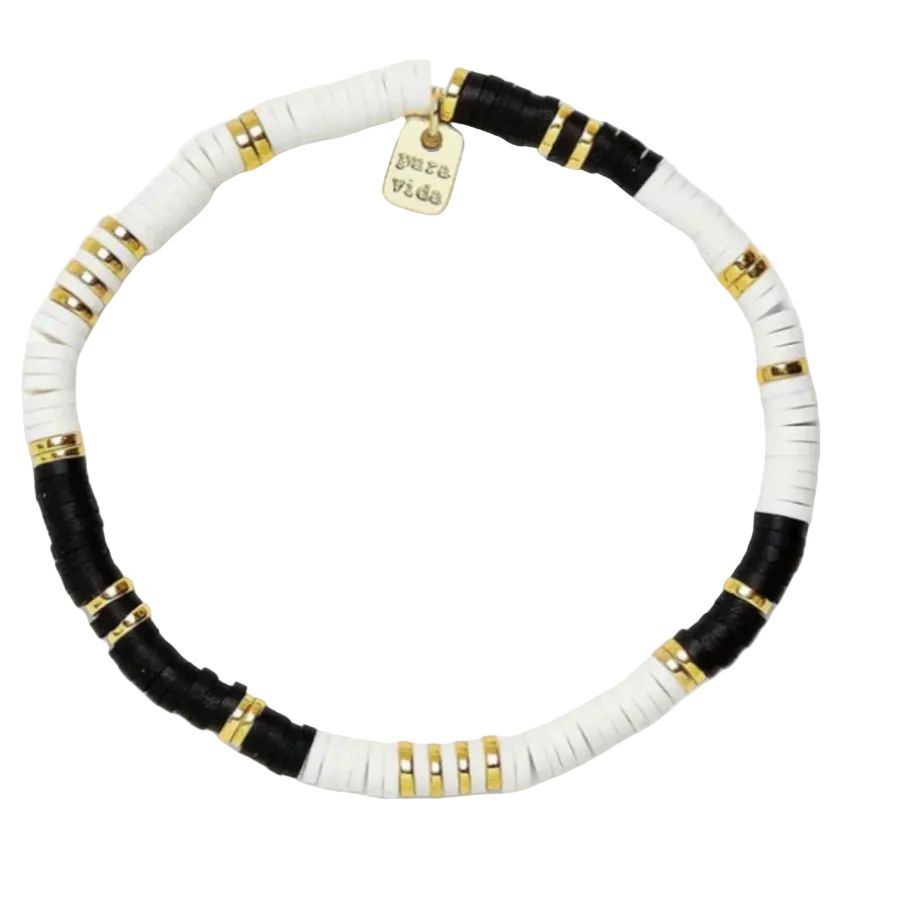 PURAVIDA BLACK & WHITE VINYL DISC STRETCH BRACELET