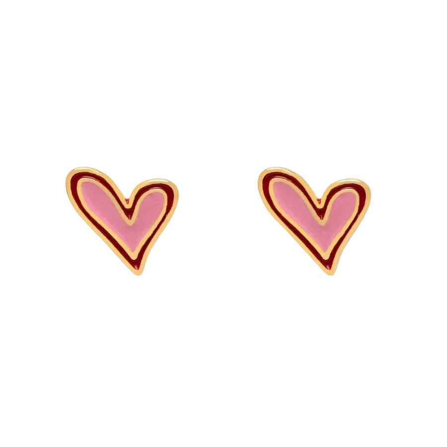 PURAVIDA ENAMEL ABSTRACT HEART STUD GOLD EARRINGS