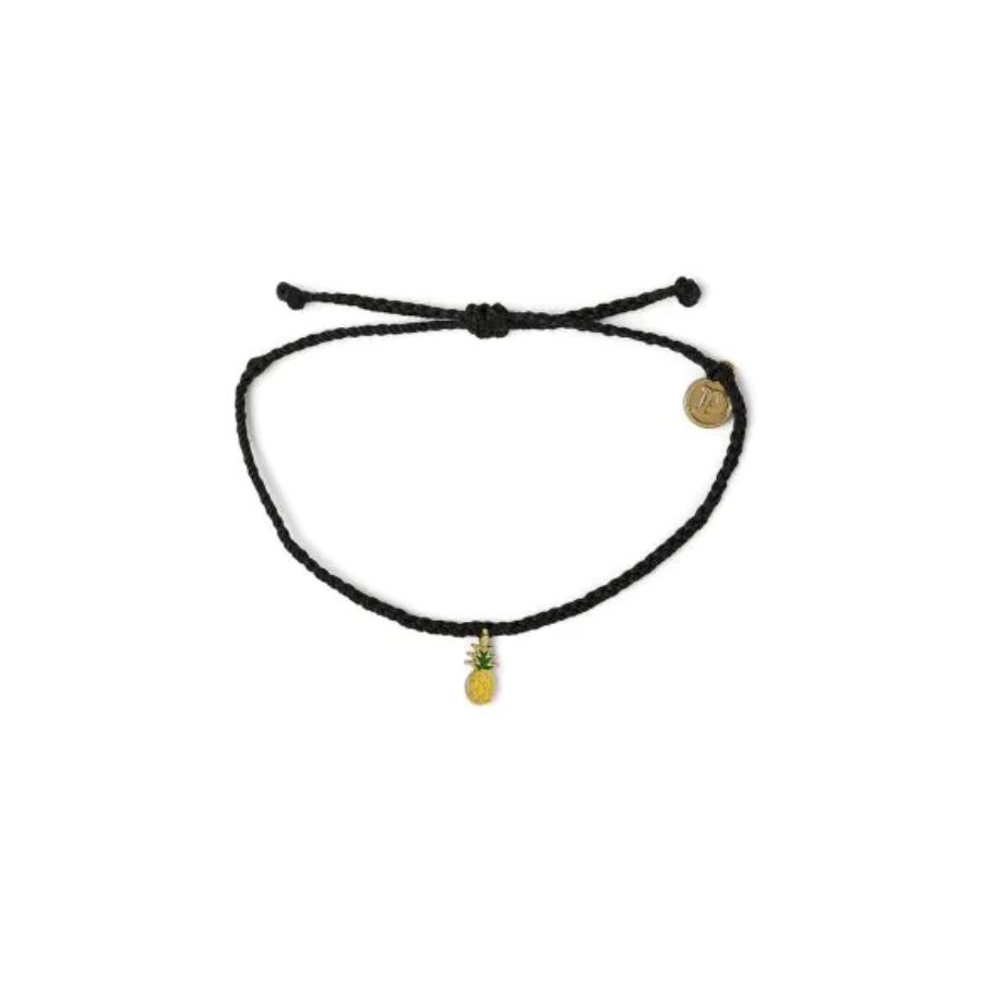 PURAVIDA PINEAPPLE GOLD BITTY BRAID BLACK BRACELET