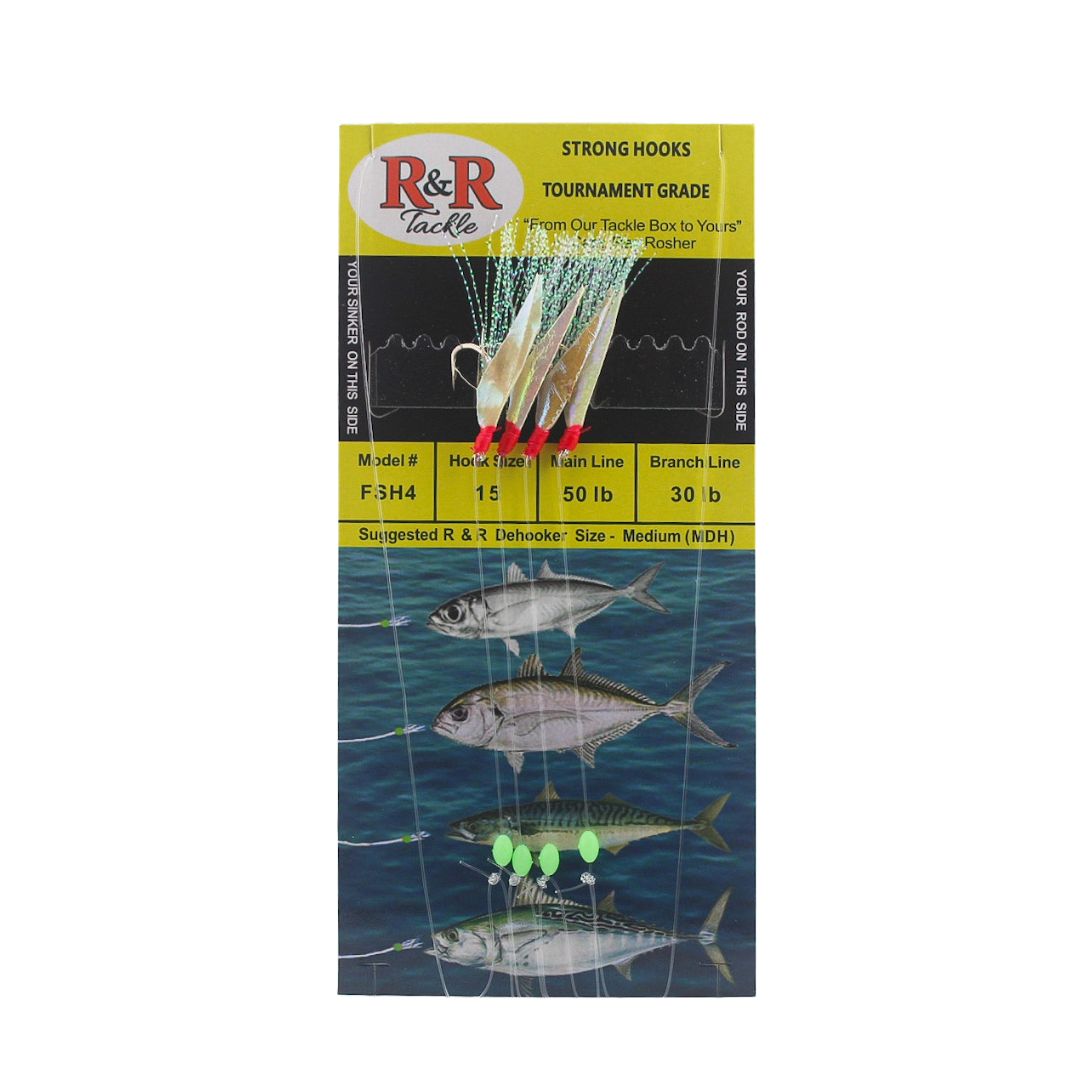 R&R Tackle - FSH4 Bait Rig- 4 (size 15) hooks with flash & fish skin