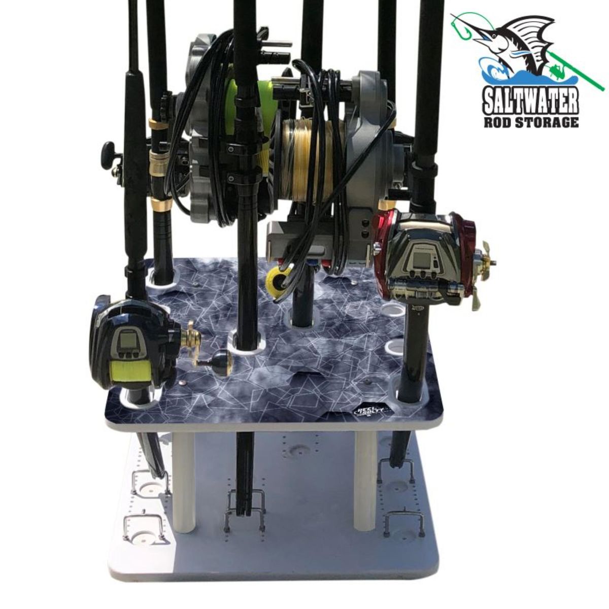 Reel Salty Dock or Garage Saltwater Storage Rack, 10 Fishing Rod Holder