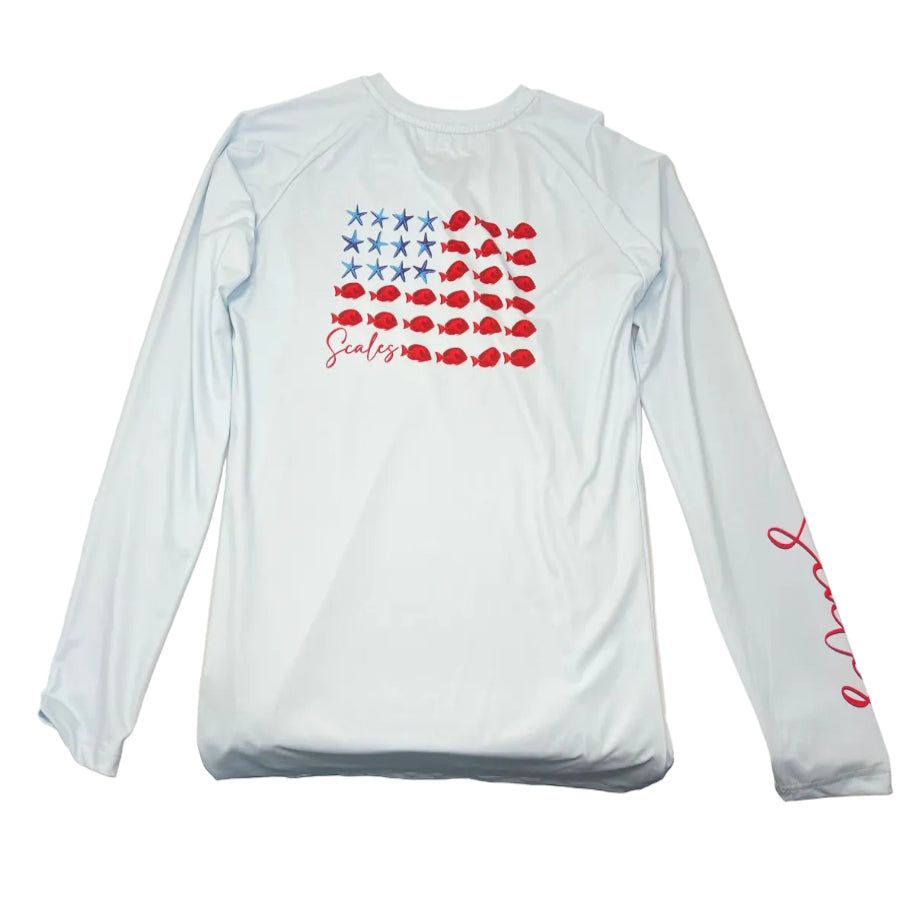 SCALES FISHY FLAG LONG SLEEVE PERFORMANCE SHIRT