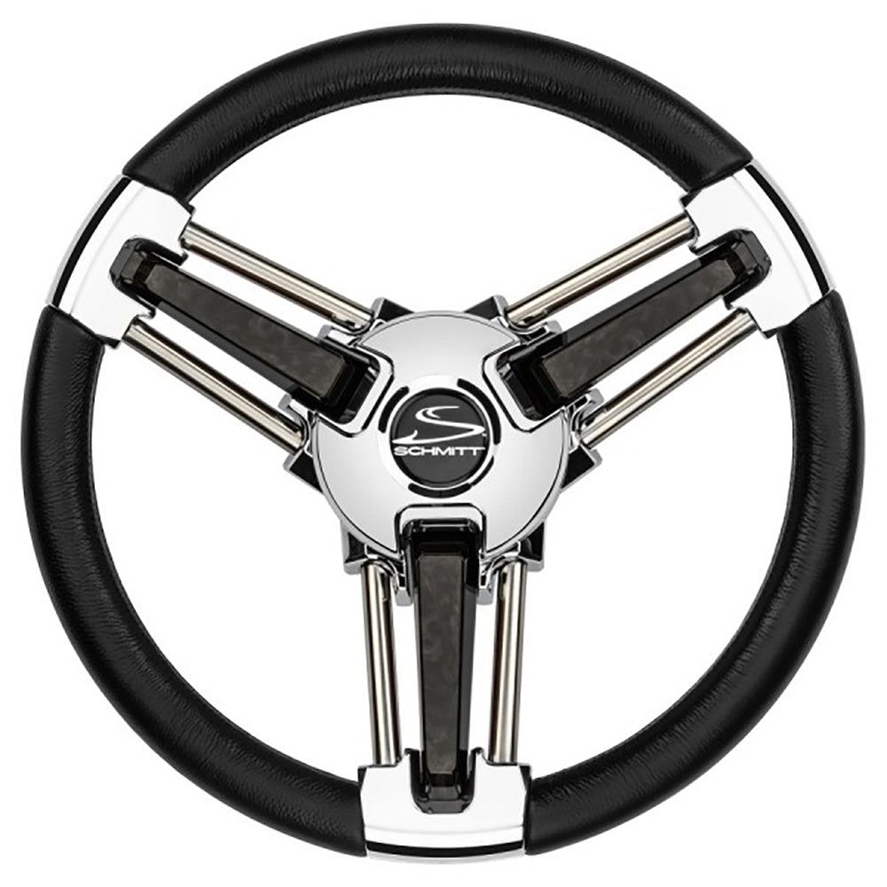 Schmitt Marine Burano Wheel 14" 3/4" Tapered Shaft Black Polyurethane with Stainless Spoke